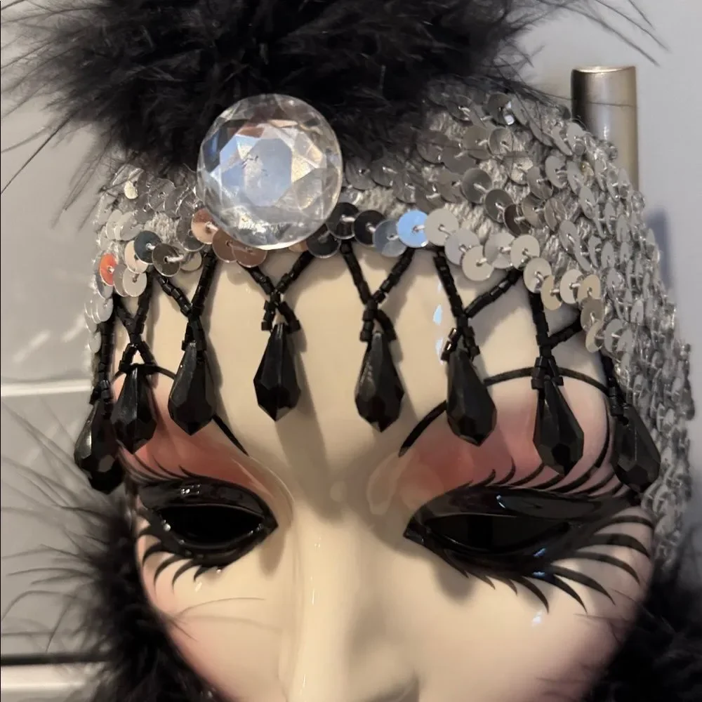 Elegant Black and Silver Feathered Mask ceramics